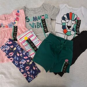 Walmart Baby Girl Size 3-6 Months Clothing Bundle 3 Tops, 2 pants, 1 Shorts NWT